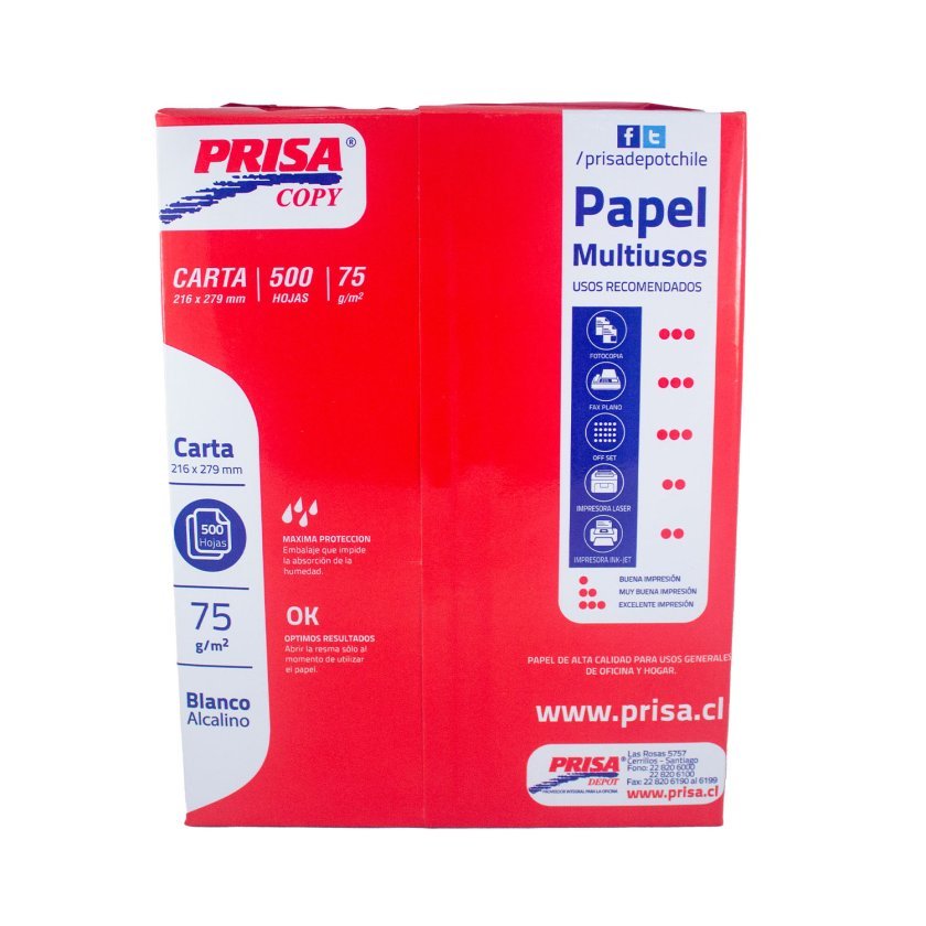 Papel fotocopia Carta 75grs 500hjs Prisa